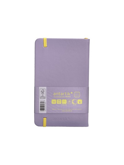 Cuaderno con gomilla antartik notes tapa dura a6 hojas rayas morado y amarillo 100 hojas 80 gr fsc