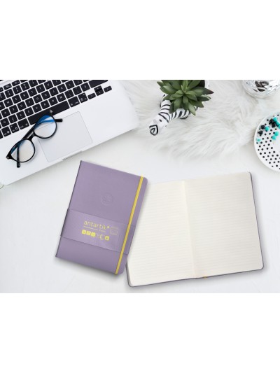 Cuaderno con gomilla antartik notes tapa dura a5 hojas rayas morado y amarillo 100 hojas 80 gr fsc