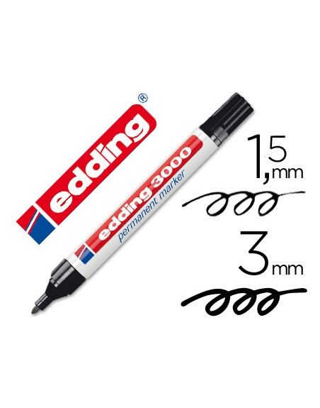 Rotulador edding marcador permanente 3000 negro punta redonda 1,5-3 mm recargable