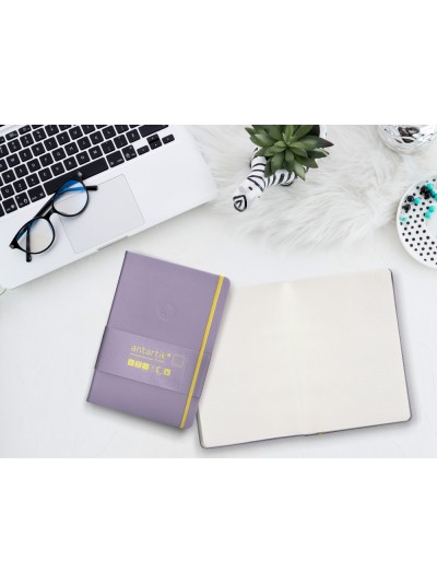 Cuaderno con gomilla antartik notes tapa dura a5 hojas puntos morado y amarillo 100 hojas 80 gr fsc