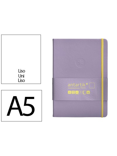 Cuaderno con gomilla antartik notes tapa dura a5 hojas lisas morado y amarillo 100 hojas 80 gr fsc