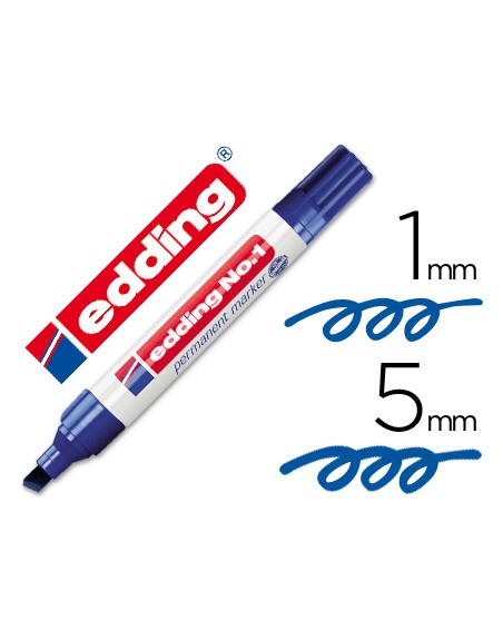 Rotulador edding marcador permanente 1 azul punta biselada 5 mm recargable