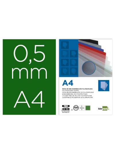Tapa encuadernacion liderpapel polipropileno a4 0.5mm verde opaco paquete de 100 unidades