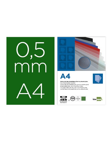 Tapa encuadernacion liderpapel polipropileno a4 0.5mm verde opaco paquete de 100 unidades