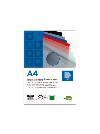 Tapa encuadernacion liderpapel polipropileno a4 0.5mm verde opaco paquete de 100 unidades