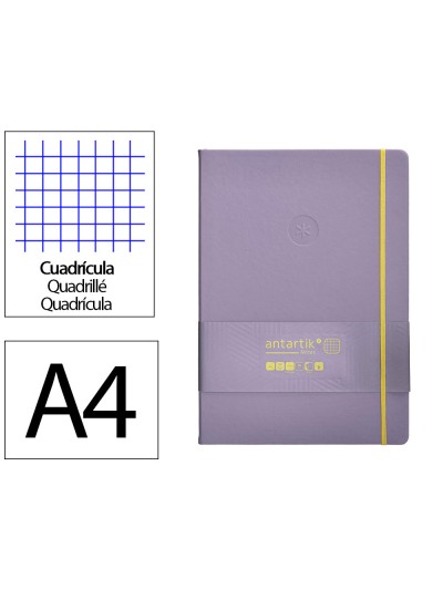 Cuaderno con gomilla antartik notes tapa dura a4 hojas cuadricula morado y amarillo 100 hojas 80 gr fsc