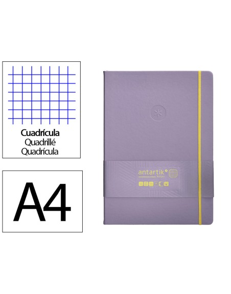 Cuaderno con gomilla antartik notes tapa dura a4 hojas cuadricula morado y amarillo 100 hojas 80 gr fsc