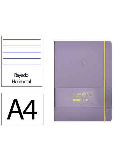 Cuaderno con gomilla antartik notes tapa dura a4 hojas rayas morado y amarillo 100 hojas 80 gr fsc
