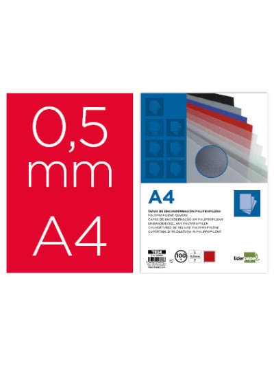 Tapa encuadernacion liderpapel polipropileno a4 0.5mm rojo opaco paquete de 100 unidades