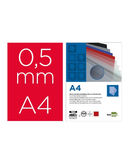 Tapa encuadernacion liderpapel polipropileno a4 0.5mm rojo opaco paquete de 100 unidades