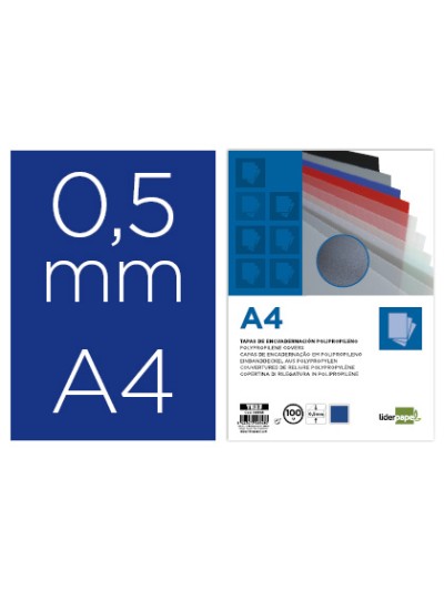 Tapa encuadernacion liderpapel polipropileno a4 0.5mm azul opaco paquete de 100 unidades