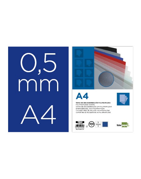 Tapa encuadernacion liderpapel polipropileno a4 0.5mm azul opaco paquete de 100 unidades