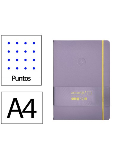 Cuaderno con gomilla antartik notes tapa dura a4 hojas puntos morado y amarillo 100 hojas 80 gr fsc