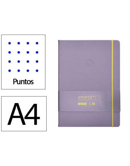 Cuaderno con gomilla antartik notes tapa dura a4 hojas puntos morado y amarillo 100 hojas 80 gr fsc