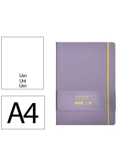 Cuaderno con gomilla antartik notes tapa dura a4 hojas lisas morado y amarillo 100 hojas 80 gr fsc