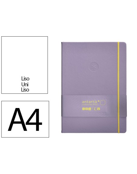 Cuaderno con gomilla antartik notes tapa dura a4 hojas lisas morado y amarillo 100 hojas 80 gr fsc