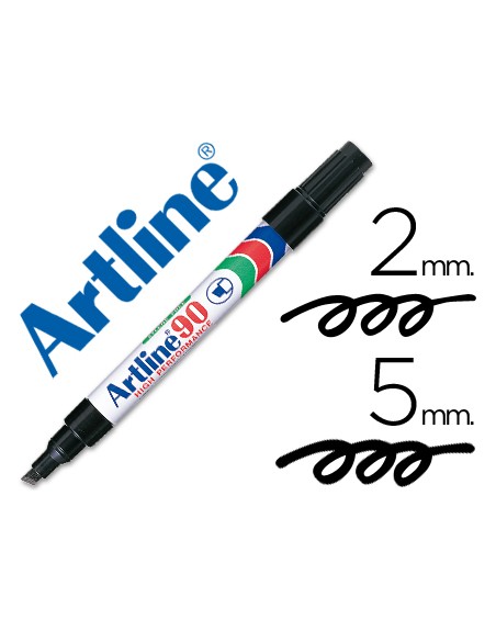 Rotulador artline marcador permanente ek-90 negro punta biselada 5 mm papel metal y cristal