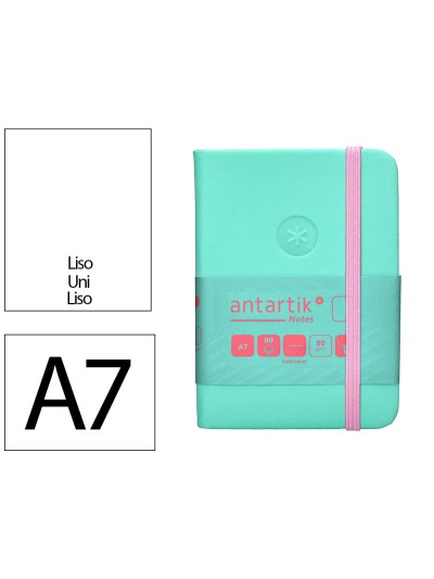 Cuaderno con gomilla antartik notes tapa dura a7 hojas lisas rosa y turquesa 80 hojas 80 gr fsc