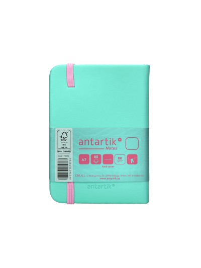 Cuaderno con gomilla antartik notes tapa dura a7 hojas lisas rosa y turquesa 80 hojas 80 gr fsc