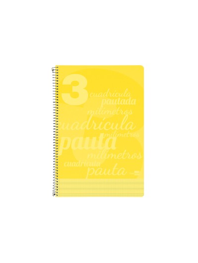 Cuaderno espiral liderpapel folio pautaguia tapa plastico 80h 75gr cuadro pautado 3mm con margen color amarillo