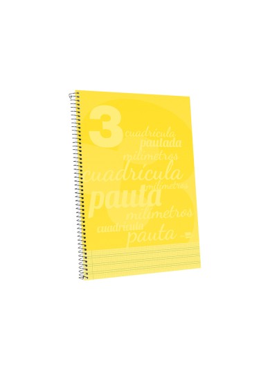 Cuaderno espiral liderpapel folio pautaguia tapa plastico 80h 75gr cuadro pautado 3mm con margen color amarillo