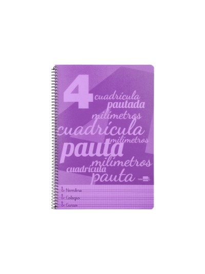 Cuaderno espiral liderpapel folio pautaguia tapa plastico 80h 75gr cuadro pautado 4mm con margen color violeta