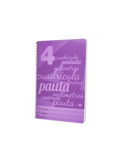 Cuaderno espiral liderpapel folio pautaguia tapa plastico 80h 75gr cuadro pautado 4mm con margen color violeta