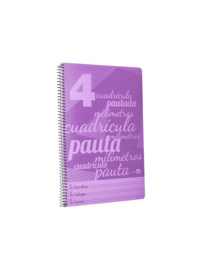 Cuaderno espiral liderpapel folio pautaguia tapa plastico 80h 75gr cuadro pautado 4mm con margen color violeta