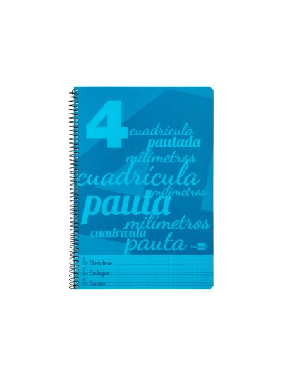 Cuaderno espiral liderpapel folio pautaguia tapa plastico 80h 75gr cuadro pautado 4mm con margen color azul