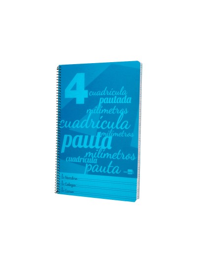 Cuaderno espiral liderpapel folio pautaguia tapa plastico 80h 75gr cuadro pautado 4mm con margen color azul