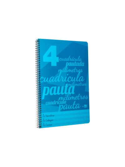 Cuaderno espiral liderpapel folio pautaguia tapa plastico 80h 75gr cuadro pautado 4mm con margen color azul