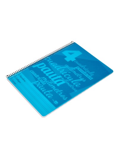 Cuaderno espiral liderpapel folio pautaguia tapa plastico 80h 75gr cuadro pautado 4mm con margen color azul