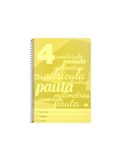 Cuaderno espiral liderpapel folio pautaguia tapa plastico 80h 75gr cuadro pautado 4mm con margen color amarillo