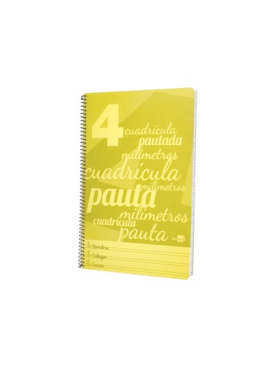 Cuaderno espiral liderpapel folio pautaguia tapa plastico 80h 75gr cuadro pautado 4mm con margen color amarillo