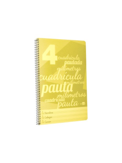 Cuaderno espiral liderpapel folio pautaguia tapa plastico 80h 75gr cuadro pautado 4mm con margen color amarillo