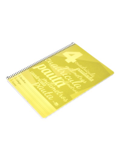 Cuaderno espiral liderpapel folio pautaguia tapa plastico 80h 75gr cuadro pautado 4mm con margen color amarillo