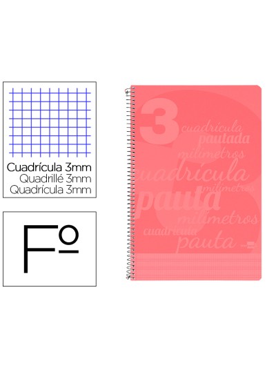 Cuaderno espiral liderpapel folio pautaguia tapa plastico 80h 75gr cuadro pautado 3mm con margen color rojo