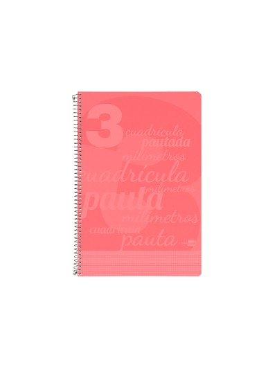 Cuaderno espiral liderpapel folio pautaguia tapa plastico 80h 75gr cuadro pautado 3mm con margen color rojo