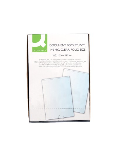 Funda portadocumento q-connect folio 140 micras pvc transparente 230x330mm