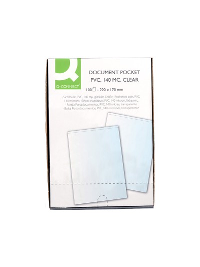 Funda portacarnet q-connect cuarto 140 micras pvc transparente 220x170mm
