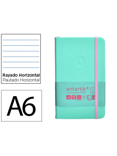 Cuaderno con gomilla antartik notes tapa dura a6 hojas rayas rosa y turquesa 100 hojas 80 gr fsc