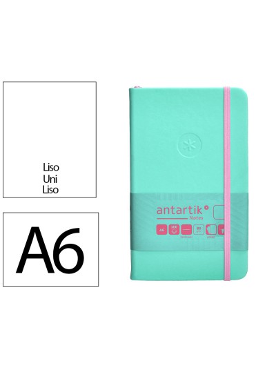 Cuaderno con gomilla antartik notes tapa dura a6 hojas lisas rosa y turquesa 100 hojas 80 gr fsc