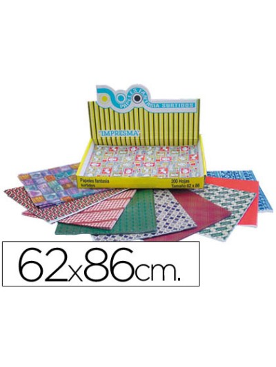 Papel de regalo impresma 62x86 cm caja de 200 hojas diseños surtidos gramaje 40g/m2