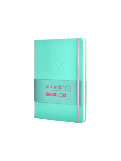 Cuaderno con gomilla antartik notes tapa dura a5 hojas cuadricula rosa y turquesa 100 hojas 80 gr fsc