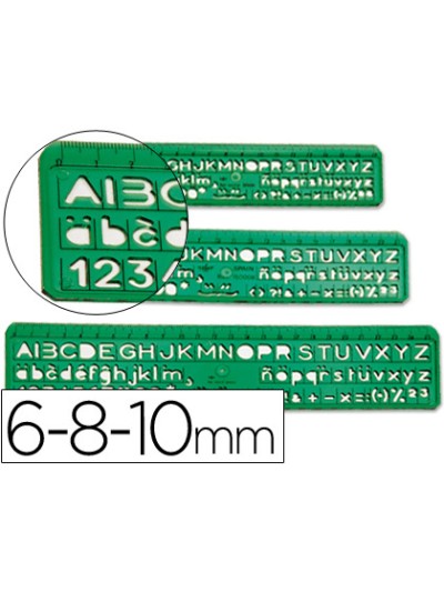 Normografo escolar domingo ferrer 6/8/10 mm plastico verde juego de 3 unidades