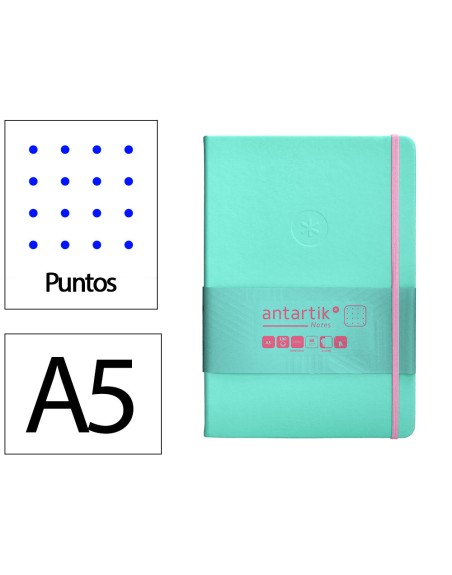 Cuaderno con gomilla antartik notes tapa dura a5 hojas puntos rosa y turquesa 100 hojas 80 gr fsc