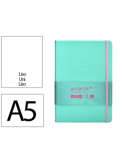 Cuaderno con gomilla antartik notes tapa dura a5 hojas lisas rosa y turquesa 100 hojas 80 gr fsc