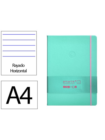 Cuaderno con gomilla antartik notes tapa dura a4 hojas rayas rosa y turquesa 100 hojas 80 gr fsc