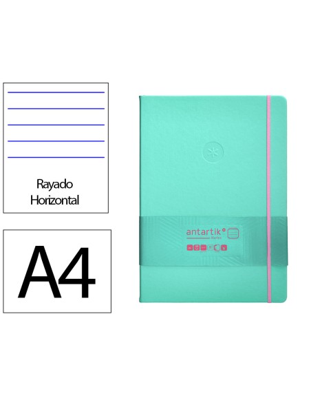 Cuaderno con gomilla antartik notes tapa dura a4 hojas rayas rosa y turquesa 100 hojas 80 gr fsc