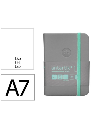 Cuaderno con gomilla antartik notes tapa dura a7 hojas lisas gris y turquesa 80 hojas 80 gr fsc
